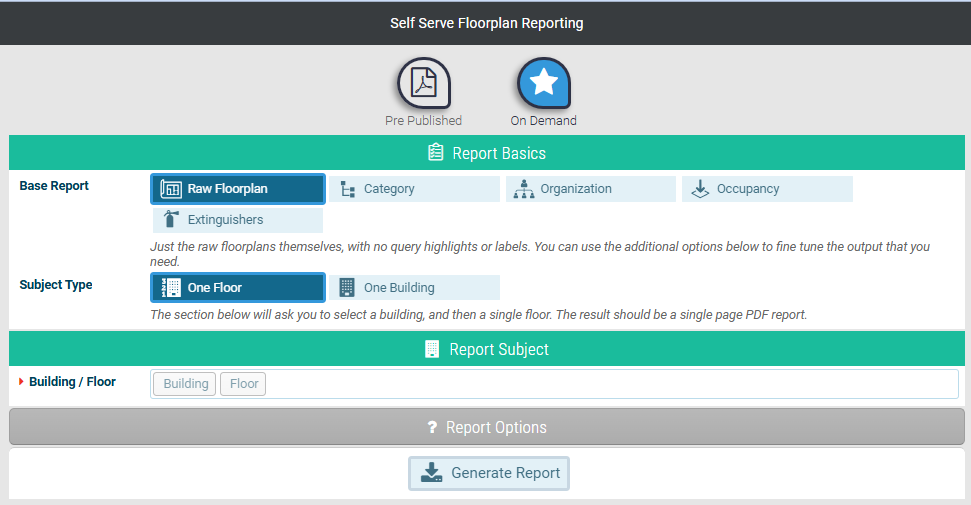 On-demand self-service floor plan report configuration